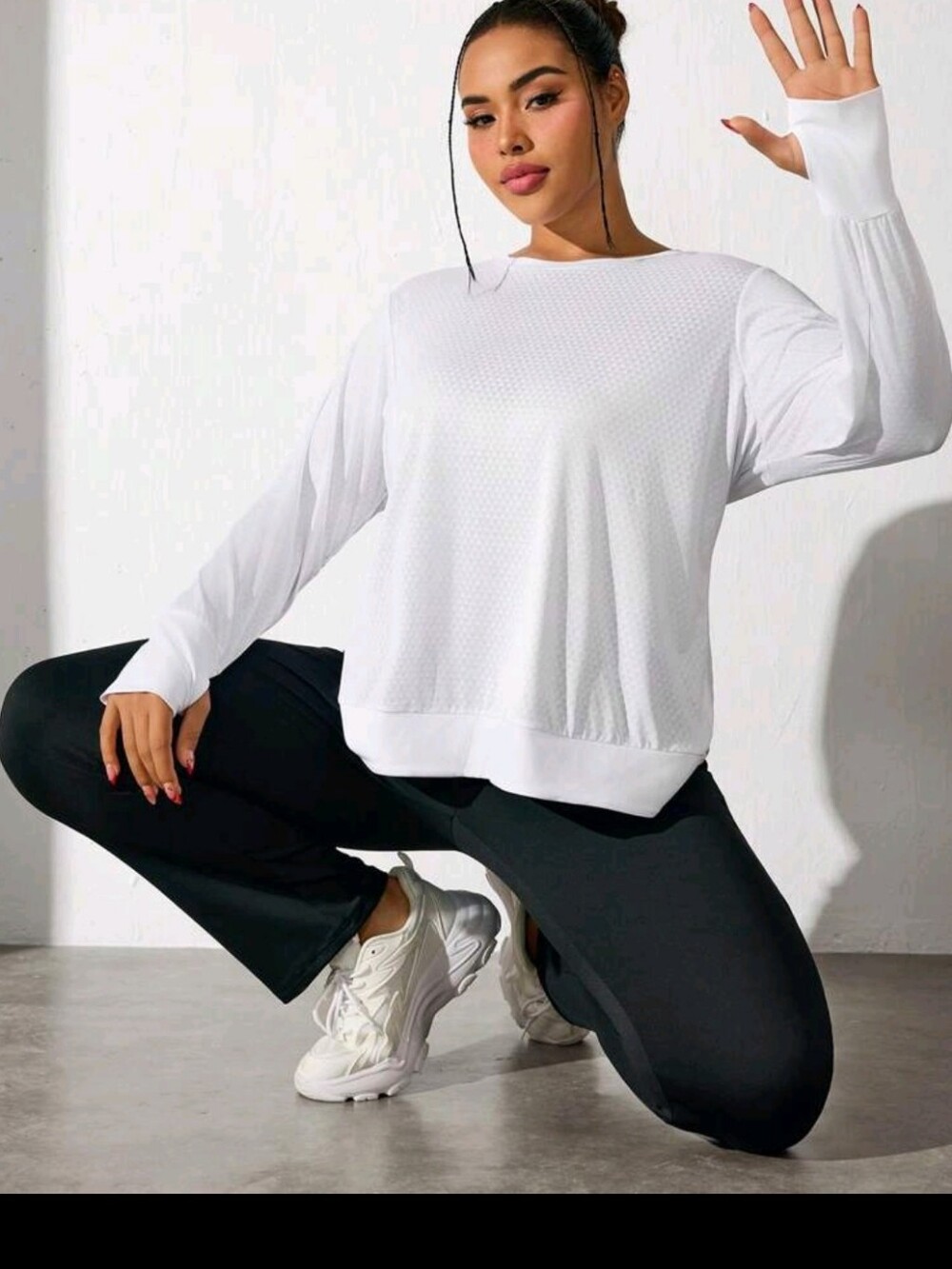 Shein Easithlete Plus Size Long Sleeve Sports T-Shirt White Size 14